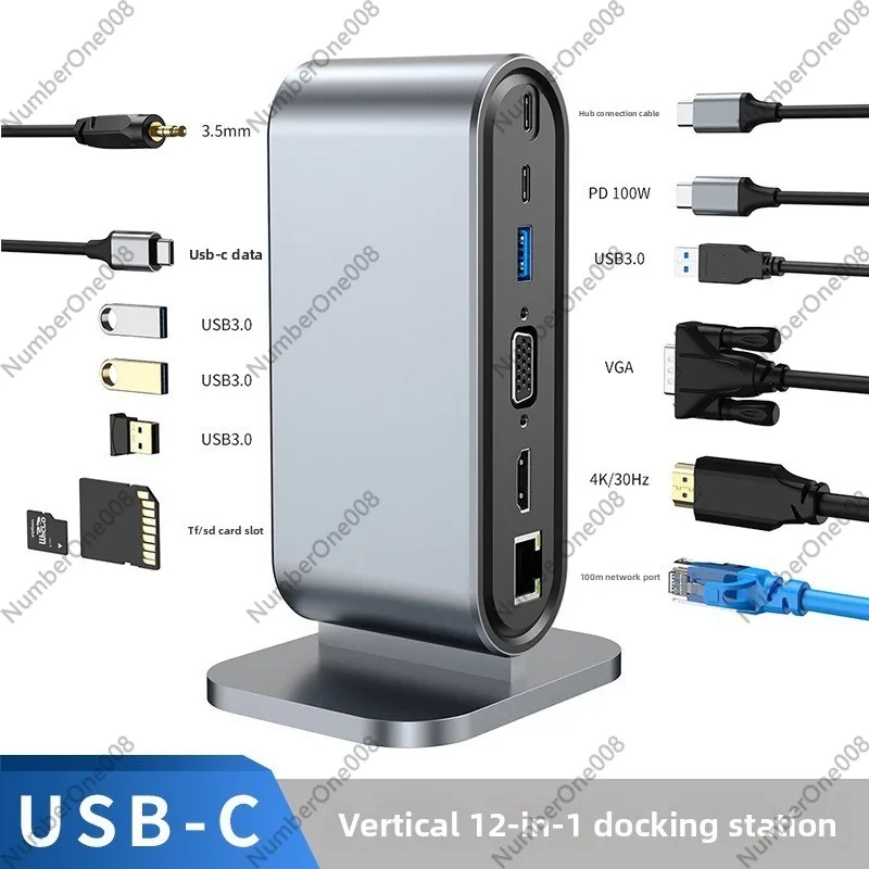 Usb C Docking Hub - แท่นเชื่อมต่อ USB แนวตั้ง 12 พอร์ต, ฮับมัลติพอร์ต