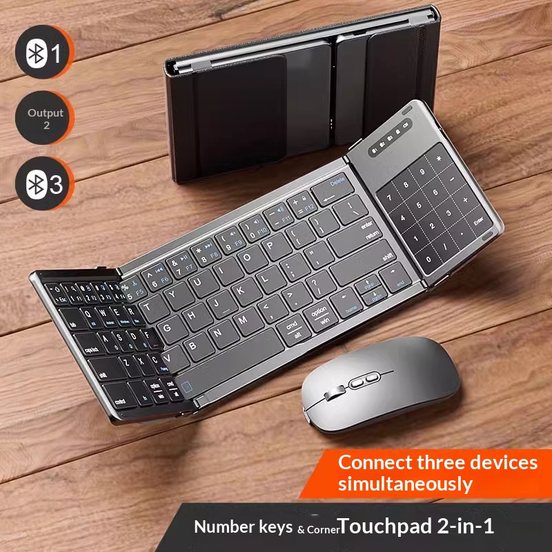 Laptop Accessories Gaming - เม็งซู่ ไตร โฟลด์คีย์บอร์ดไร้สายบลูทูธพร้อมทัชแพดตัวเลขรองรับสามอุปกรณ์และชุดเมาส์สำหรับเดสก์ท็อปแล็ปท็อป